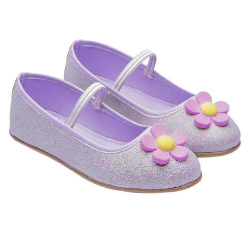 Hopscotch Girls Synthetic Leather, PU Floral Applique Ballerinas in Pink Color