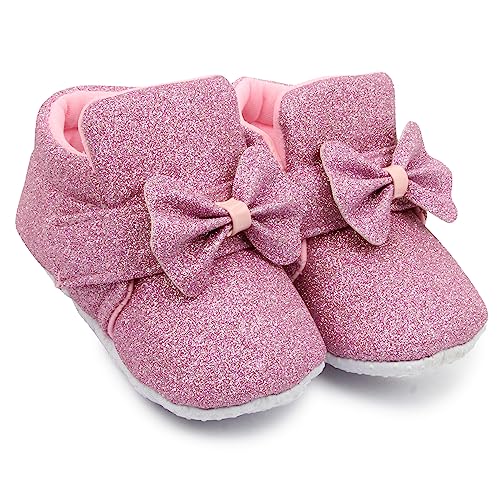 Neska Moda 6 To 12 Months Baby Girls Cotton Hook & Loop Bow Booties -BT1766